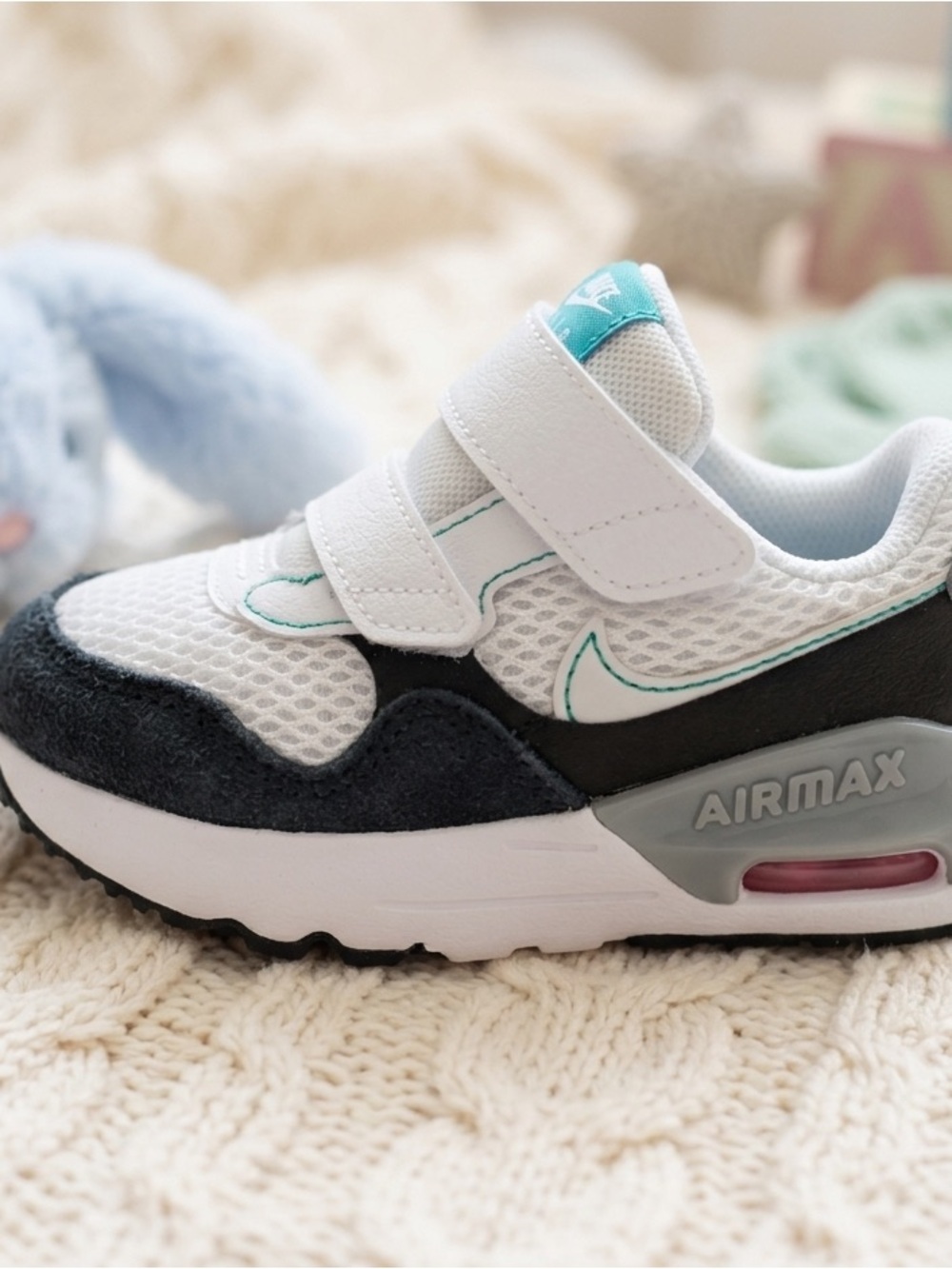 Nike Kids White, Black & Teal Air Max Velcro Sneakers